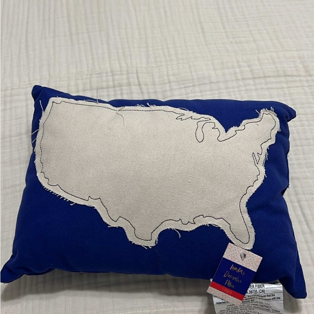 Blue and Cream USA Map Pillow